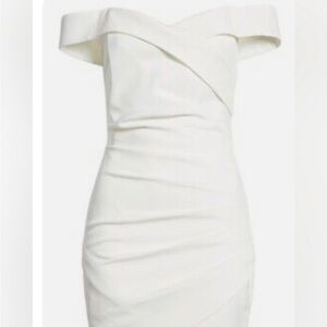 LAVISH ALICE White Off the Shoulder Wrap Ruched Mini Dress